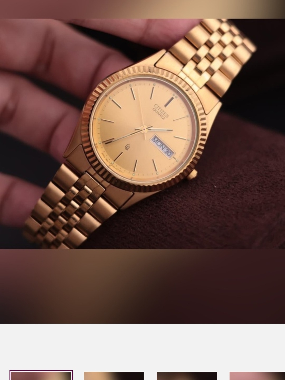 Vintage 1987 Citizen Gold-Tone Men's Day-Date Bracelet Watch